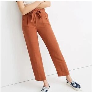 ⭐️2/$10 Madewell Linen Blend Paper Bag Waist Pants Trousers Cropped Rust Size 6